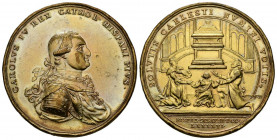 CARLOS IV (1788-1808). Voto de los Reyes y Príncipe Fernando en la Academia de Sevilla. (Bronce sobredorado. 38,96g/49mm). 1796. Grabadores: Pardo y J...