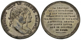 FERNANDO VII (1808-1833). Boda de Fernando VII y María Josefa Amalia. (Bronce dorado. 33,94g/36mm). 1819. Irún. Manifiesto de lealtad de Yrún a María ...