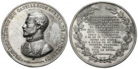 ISABEL II (1833-1868). Prim Marqués de los Castillejos. Guerra de África. (Calamina plateada. 68,80g/54mm). 1860. Barcelona. Grabador: Pomar. (Vives 8...