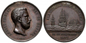 AMADEO I (1871-1873). A la Escuadra del Mediterráneo. Viaje a España del nuevo rey. (Ae. 15,88g/29mm). 26 de Diciembre de 1870. Grabador: G. Sellán. (...