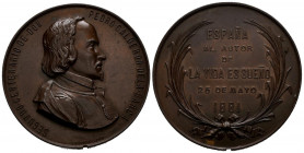 ALFONSO XII (1874-1885). II Centenario de D. Pedro Calderón de la Barca. (Ae. 120,10/60mm). 25 de Mayo de 1881. Grabador: J. Esteban Lozano. (Vives 19...