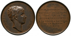 ALFONSO XIII (1885-1931). Visita de la Reina Regente María Cristina a la Fábrica Nacional de Moneda y Timbre. (Ae. 65,20g/50mm). 12 de Febrero de 1894...