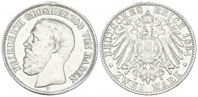 ALEMANIA. 2 Mark (Ar. 10,94g/28mm). 1894. Karlsruhe G. Imperio Alemán. (Km#269). MBC. Limpiada.