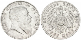 ALEMANIA. 5 Mark (Ar. 27,72g/38mm). 1903. Karlsruhe G. Imperio Alemán. (Km#274). MBC. Limpiada.