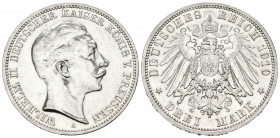 ALEMANIA. 3 Mark (Ar. 16,66g/33mm). 1910. Berlín A. Imperio Alemán. Guillermo II. (Km#527). MBC+. Limpiada
