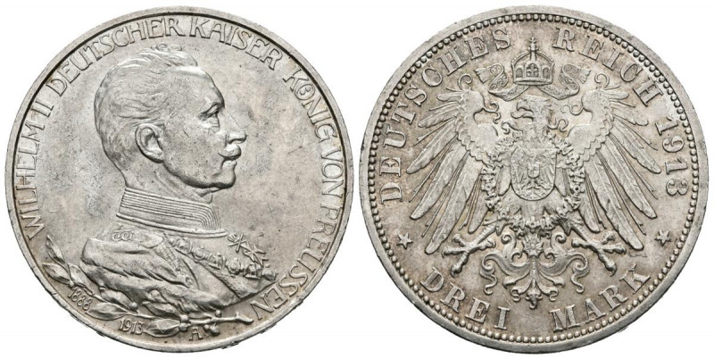 ALEMANIA (Prusia). 3 Mark. (Ar. 16,58g/33mm). 1913. Berlín A. (Km#535). EBC. Bri...