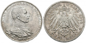 ALEMANIA (Prusia). 3 Mark. (Ar. 16,58g/33mm). 1913. Berlín A. (Km#535). EBC. Brillo original.