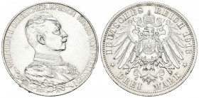 ALEMANIA. 3 Mark (Ar. 16,64g/33mm). 1913. Berlín A. Imperio Alemán. Guillermo II. (Km#535). EBC. Limpiada. Bonita pieza.