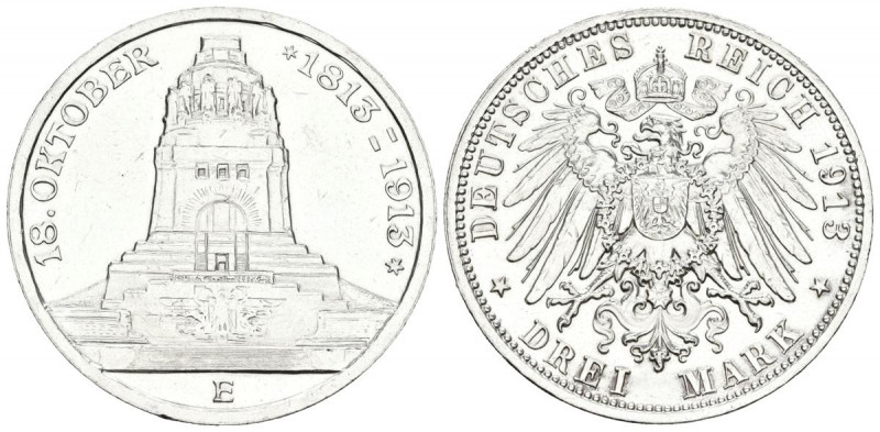 ALEMANIA. 3 Mark (Ar. 16,63g/33mm). 1913. Muldenhütten E. Imperio Alemán. 100 An...