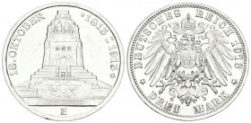 ALEMANIA. 3 Mark (Ar. 16,63g/33mm). 1913. Muldenhütten E. Imperio Alemán. 100 Aniversario de la Batalla de Leipzig. (Km#1275). MBC+. Limpiada
