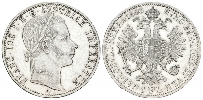 AUSTRIA. 1 Florín (Ar. 12,34g/29mm). 1860. Francisco José I. Viena A. (Km#2219)....
