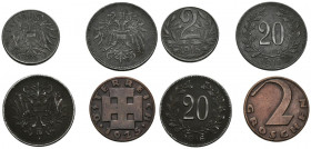 AUSTRIA. Bonito conjunto formado por 4 cobres de 2 y 20 Heller y 2 Groschen de fechas comprendidas entre 1916 y 1925. Diferentes estados de conservaci...