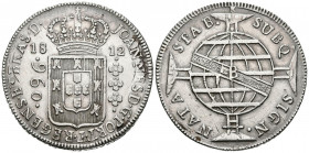 BRASIL, Prínicipe regente Juan. 960 Reis. (Ar. 26,77g/41mm). 1812. Bahía B. (Km#307.1). MBC+. Acuñado sobre un Real de a 8.