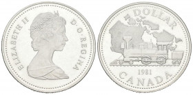 CANADA. 1 Dollar (Ar. 23,65g/36mm). 1981. Centenario del Ferrocarril Trans-Canadá. (Km#130). EBC+. Rayitas.