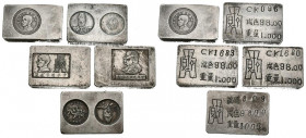 CHINA. Conjunto de 5 lingotes de plata acuñados bajo la dinastía Quing Manchu entre finales del siglo XIX y el primer cuarto del siglo XX. Valor de 1 ...