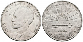 CUBA. 1 Peso (Ar. 26,76g/38mm). 1953. Centenario del nacimiento de José Martí (1853-1953). (Km#29). MBC+.