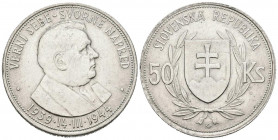 ESLOVAQUIA. 50 Coronas (Ar. 16,44g/34mm). 1944. 5.°aniversario de la República Eslovaca. (Km#10). MBC+
