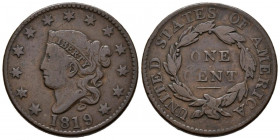 ESTADOS UNIDOS. 1 Large Cents (Ae. 10,75g/28mm). 1819. Philadelphia. (Km#45). MBC-.