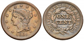 ESTADOS UNIDOS. 1 Large Cents (Ae. 10,71g/28mm). 1851. Philadelphia. (Km#67). MBC+.