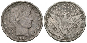 ESTADOS UNIDOS. 1/2 Dollar (Ar. 12,06g/30mm). 1901. San Francisco. S. Tipo Barber. (Km#116). BC+. Escasa.