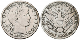 ESTADOS UNIDOS. 1/2 Dollar (Ar. 11,96g/30mm). 1910. Philadelphia. Tipo Barber. (Km#116). BC. Escasa.
