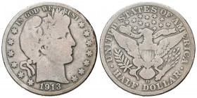 ESTADOS UNIDOS. 1/2 Dollar (Ar. 11,88g/30mm). 1913. Denver. D. Tipo Barber. (Km#116). BC. Escasa.