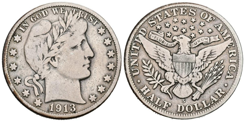 ESTADOS UNIDOS. 1/2 Dollar (Ar. 12,10g/30mm). 1913. San Francisco. S. Tipo Barbe...