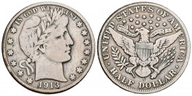 ESTADOS UNIDOS. 1/2 Dollar (Ar. 12,10g/30mm). 1913. San Francisco. S. Tipo Barber. (Km#116). BC+. Escasa.