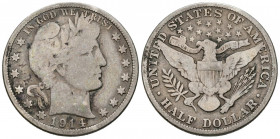 ESTADOS UNIDOS. 1/2 Dollar (Ar. 11,95g/30mm). 1914. Philadelphia. Tipo Barber. (Km#116). BC. Muy escasa.