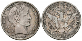 ESTADOS UNIDOS. 1/2 Dollar (Ar. 12,27g/30mm). 1914. San Francisco. S. Tipo Barber. (Km#116). BC+. Escasa.