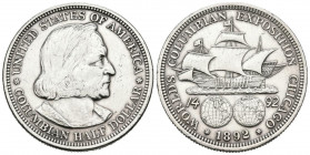 ESTADOS UNIDOS. 1/2 Dollar (Ar. 12,45g/36mm). 1892. Philadelphia. World Columbia Exposition Chicago. (Km#117). MBC+. Limpiada