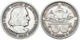 ESTADOS UNIDOS. 1/2 Dollar (Ar. 12,54g/36mm). 1893. Philadelphia. World Columbia Exposition Chicago. (Km#117). MBC+. Limpiada.