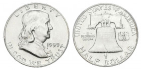 ESTADOS UNIDOS. 1/2 Dollar (Ar.12,50g/31mm)*. 1959. Denver D. (Km#199). MS 64. Encapsulado por PCGS. * Peso y medidas teóricos.