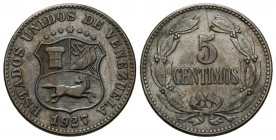 ESTADOS UNIDOS DE VENEZUELA. 5 Céntimos (CuNi. 2,51g/19mm). 1927 . Philadelphia. (Km#Y27). MBC+. Rara.