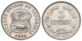 ESTADOS UNIDOS DE VENEZUELA. 5 Céntimos. (CuNi. 2,30g/19mm). 1938. Philadelphia. (Km#Y27). SC-.