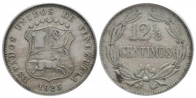 ESTADOS UNIDOS DE VENEZUELA. 12 1/2 Céntimos. (CuNi. 5,00g/23mm). 1925. (Km#Y28). Encapsulado PCGS XF-40.