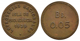 ESTADOS UNIDOS DE VENEZUELA. 0,05 Bolívares (La. 1,69g/15mm).1939. Leproserías Nacionales. Isla de Providencia. (Km#L19). EBC+.