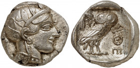 GRIECHISCHE MÜNZEN. ATTIKA. Athenai. 
Tetradrachme, 454 - 404 v. Chr. Athenakopf / Eule.
HGC 1597 17,19 g vz / prfr