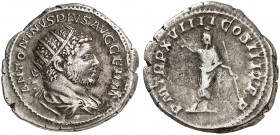 RÖMISCHE MÜNZEN. RÖMISCHE KAISERZEIT. Caracalla, 198 - 217. 
Antoninian. Rev. Stehender Sarapis.
RIC 280 4,81 ss