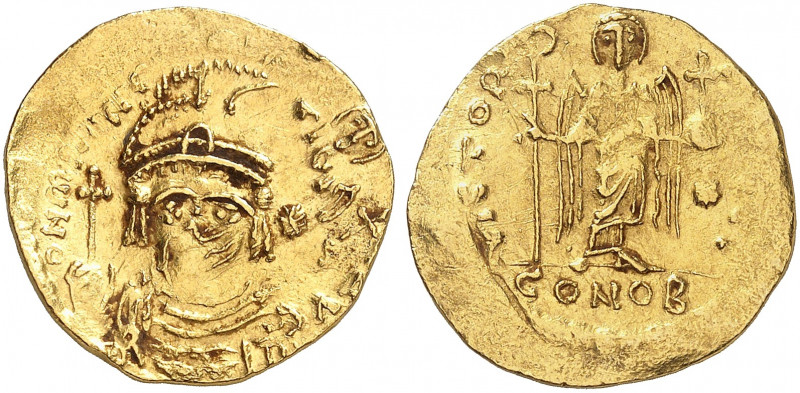 BYZANTINISCHE MÜNZEN. Mauricius Tiberius, 582 - 602. 
Solidus zu 23 Siliquae. R...