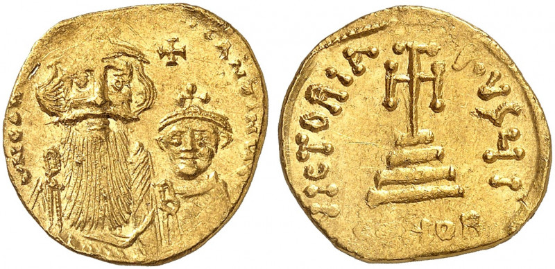 BYZANTINISCHE MÜNZEN. Constans II., 641 - 668. 
Ein drittes Exemplar.
Gold 4,3...