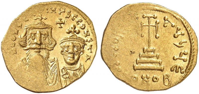 BYZANTINISCHE MÜNZEN. Constans II., 641 - 668. 
Ein viertes Exemplar.
Gold 4,3...