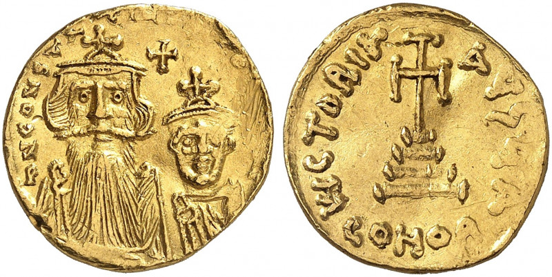 BYZANTINISCHE MÜNZEN. Constans II., 641 - 668. 
Ein sechstes Exemplar.
Gold 4,...