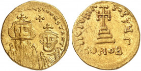 BYZANTINISCHE MÜNZEN. Constans II., 641 - 668. 
Ein achtes Exemplar.
Gold 4,41 g ss