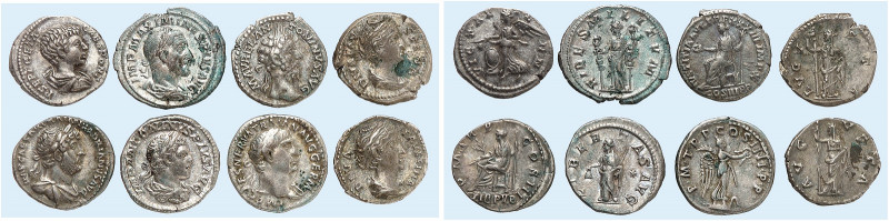 LOTS ANTIKER MÜNZEN. 
Lot von 8 Stück: Denare von Traianus, Hadrianus, Faustina...