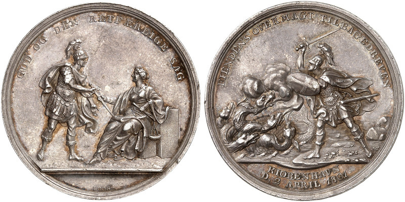 EUROPA. DÄNEMARK. Christian VII., 1766-1808. 
Silbermedaille 1801 (von Loos, 39...