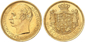 EUROPA. DÄNEMARK. Friedrich VIII., 1906-1912. 
20 Kroner 1911.
Friedb. 297, Hede 1, Schlumb. 78 Gold kl. Rdf., vz