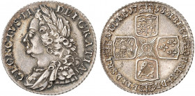 EUROPA. ENGLAND. George II., 1727-1760. 
Shilling 1758.
S. 3704 f. vz