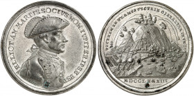 EUROPA. ENGLAND. George III., 1760-1820. 
Zinnmedaille 1783 (von J. Chr. Reich, 43,8 mm), auf die Verteidigung von Gibraltar. Brustbild des Festungsk...