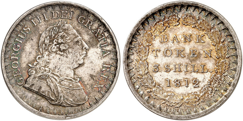 EUROPA. ENGLAND. George III., 1760-1820. 
Bank Token 3 Shilling 1812.
S. 3770 ...